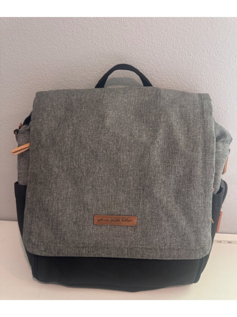 Petunia Pickle Bottom Diaper Bag Black/Gray Boxy Backpack Changing Pad Luxury